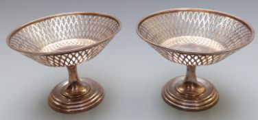 A pair of George V Asprey hallmarked silver pierced pedestal bon bon dishes, Birmingham 1911, height