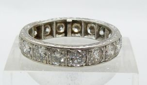 Art Deco platinum eternity ring set with 17 round cut diamonds each approximately 0.2ct (size O)