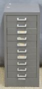 Metal 10 drawer filing cabinet, H63 x W29 x D42cm