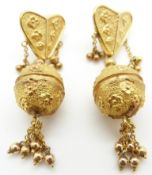 A pair of c1890 yellow metal Indian earrings, with receipt, 13.1g