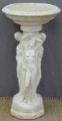 Garden bird bath, the base framed as three nude ladies, height 80cm