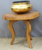 Small wooden stool, the top formed from a tree trunk round, height 41cm and a gilt glass bowl