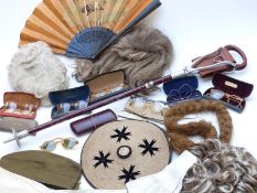 Chinese style hat with plaited hair ponytail, vintage wigs/ hair pieces, spectacles in local