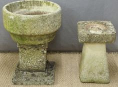 Large garden planter on square base, height 67cm and a small birdbath