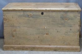 Victorian pine ottoman or blanket chest with rope handles and fitted candle box, W103 x D54 x H59cm