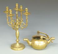 Twin spout Eastern bronze lavabos and a five-branch candelabra