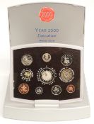 Royal Mint Executive proof set for the Year 2000, comprising ten coins in deluxe case with booklet /