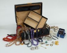 A collection of costume jewellery and necklaces to include agate, amber, amethyst and lapis