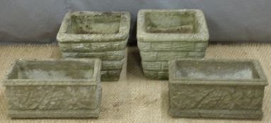 Two pairs of garden troughs or planters, length of rectangular examples 45cm
