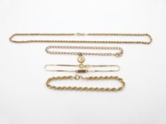 A 9ct gold rope twist bracelet and necklace, a 9ct rose gold bracelet and another 9ct gold bracelet,