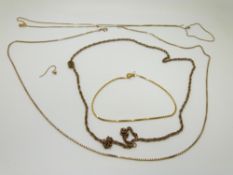 A 9ct gold bracelet, 9ct gold necklace (6g) and two other chains