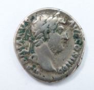 Roman Imperial coin Hadrian AD117-138 silver Denarius, laureate bearded bust obverse, Pietas Aug