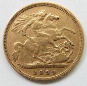 Queen Victoria 1899 gold half sovereign