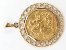 A 1910 Edward VII gold full sovereign in 9ct gold pendant mount, 10g