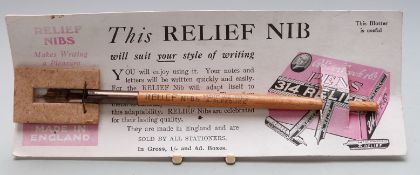 R Esterbrook & Co Relief Nibs advertising shop pen display with signed shaft, mounted on card, 7.2 x