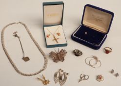 A silver St Christopher, 9ct gold crucifix, large collection of earrings including 9ct gold,