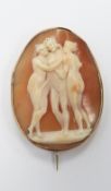 Victorian cameo brooch depicting the Three Graces, signed Fioppi, width 3.6cm x length 4.5cm