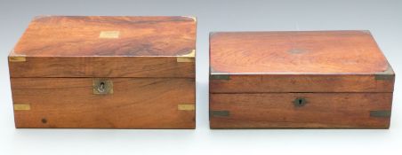 Two 19th century writing slopes, one walnut the other mahogany, both with brass corner protectors,