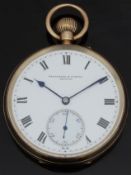 Pleasance & Harper of Bristol 9ct gold keyless winding open faced pocket watch with inset subsidiary
