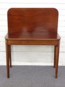 19th century inlaid mahogany fold over games or card table, W91 x D44 x H73cm