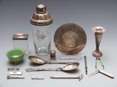 Small collection of hallmarked silver and plated items including hallmarked silver trumpet vase,