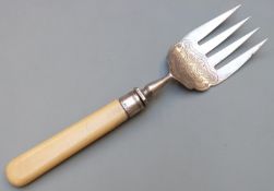 Victorian hallmarked silver fish server fork, Sheffield 1882 maker Harrison Brothers & Howson,