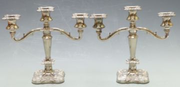 Pair of three branch silver plated candelabra