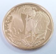 Royal Mint 2012 gold full sovereign, IRB bust obverse, Paul Day George and the Dragon reverse, cased