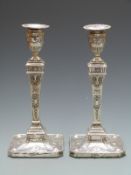 Edward VII pair of hallmarked silver candlesticks in the neoclassical style, Sheffield 1908 maker