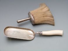 George V hallmarked silver crumb tray with ivory handle, Sheffield 1911 maker Cooper Brothers and