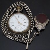 Continental keyless winding open faced pocket watch with inset subsidiary seconds dial, pierced gold