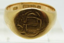 Edwardian 18ct gold signet ring, Chester 1901, 9.2g (size S/T)