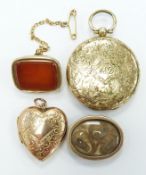 Victorian locket set with hair, a heart locket and a carnelian agate brooch