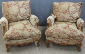 19thC six legged sofa, length 214cm, and two similarly upholstered chairs