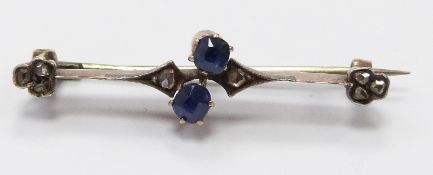 Victorian brooch set with old cut diamonds and sapphires, in original box, width 3.7cm x length 0.
