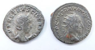 Roman Imperial coin, Trajan Decius AD 249-251, silver Denarius, crowned bust obverse, Victoria Aug