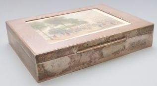 Continental white metal cigarette case with engine turned decoration and print to top, length