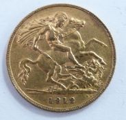 George V 1912 gold half sovereign in deluxe case