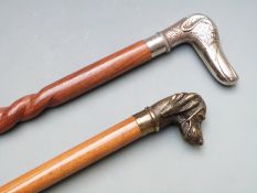 Two walking canes with novelty dog handles