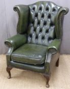 Chesterfield wingback armchair in green leather