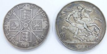 Queen Victoria 1889 Jubilee head crown and double florin
