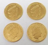 Tristan da Cunha commemorative set of four gold crowns, each 1/25th oz, in deluxe case with