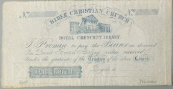 Royal Crescent Jersey, Bible Christian Church one pound bank note 1872-84, unissued, clean and