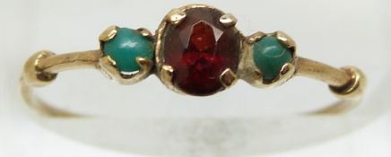 Victorian ring set with a garnet and turquoise (size M)