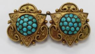Victorian brooch decorated with textured rope design and set with turquoise cabochons, width 3.7cm x