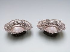 A pair of Victorian hallmarked silver heart shaped pierced bonbon dishes, Birmingham 1894 maker's
