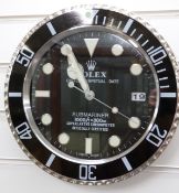 Rolex Oyster Perpetual Submariner dealer's shop display advertising wall clock with black face and