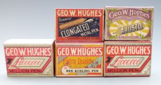 Five boxes of George W Hughes pen nibs including Ajusto, Million Pen and Oceanie, two unopened and