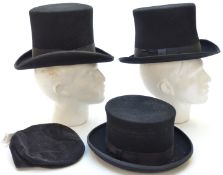 Three wool top hats and a corduroy flat cap