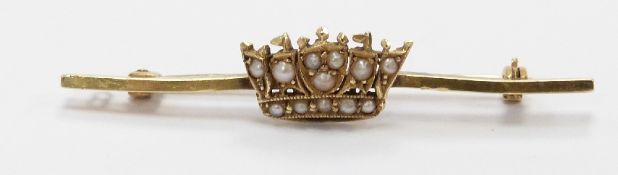 Edwardian brooch/tie pin set with seed pearls in a coronet